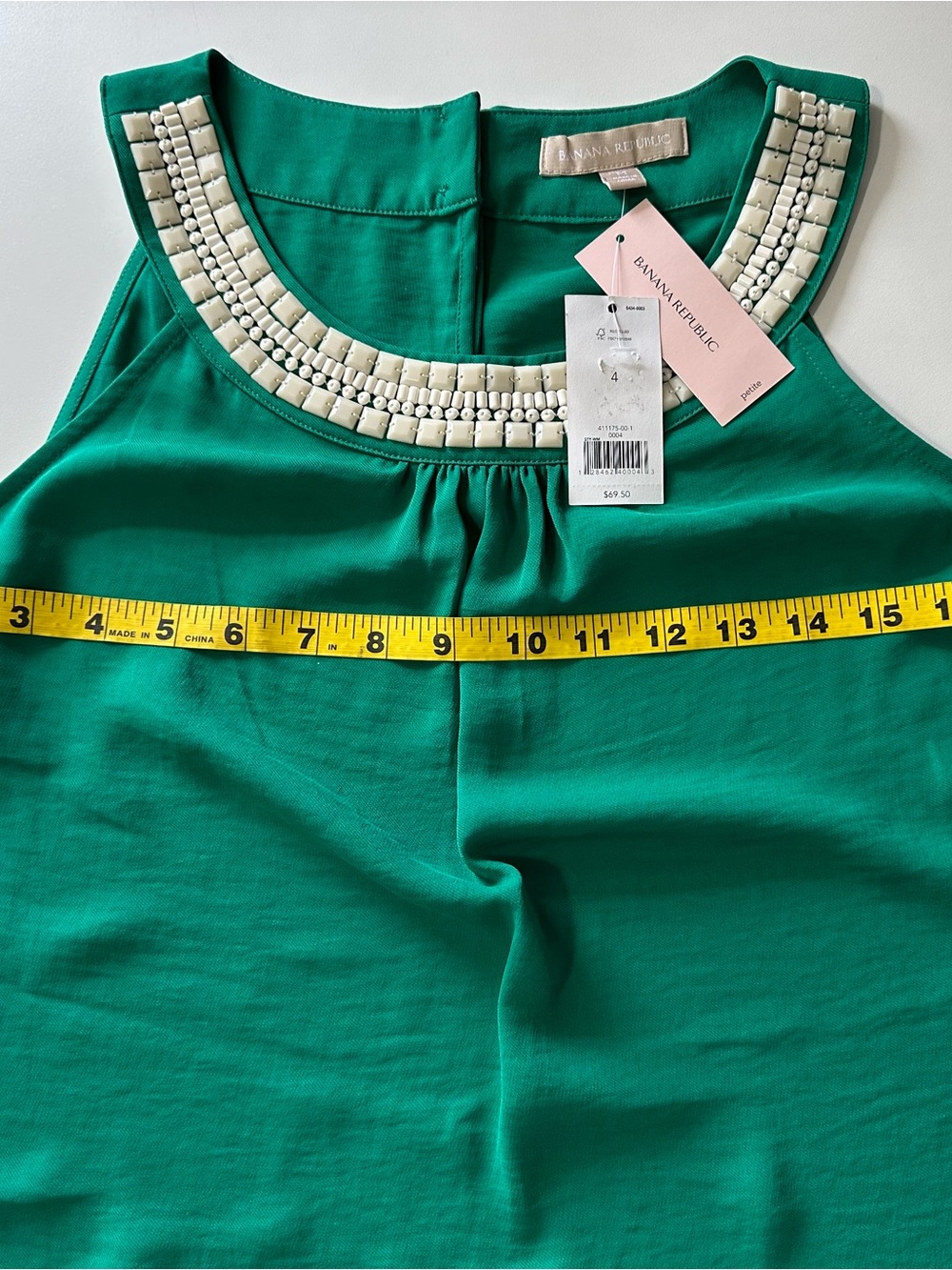 Banana Republic Emerald Green Beaded Sleeveless Top – Size M - Picture 8 of 11